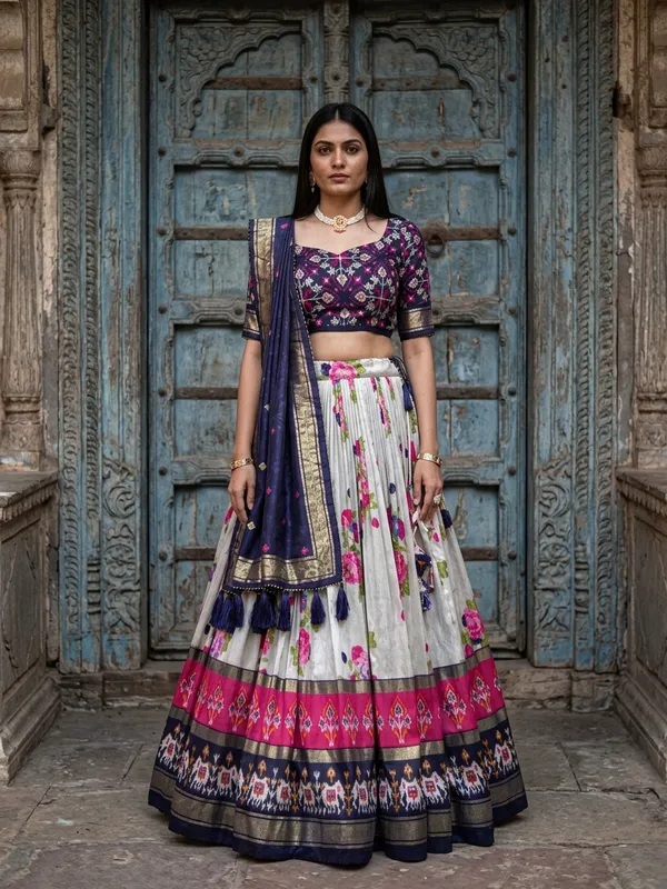 Navy_Blue_Dola_Silk_Patola_Print_Lehenga_Choli_For_Women