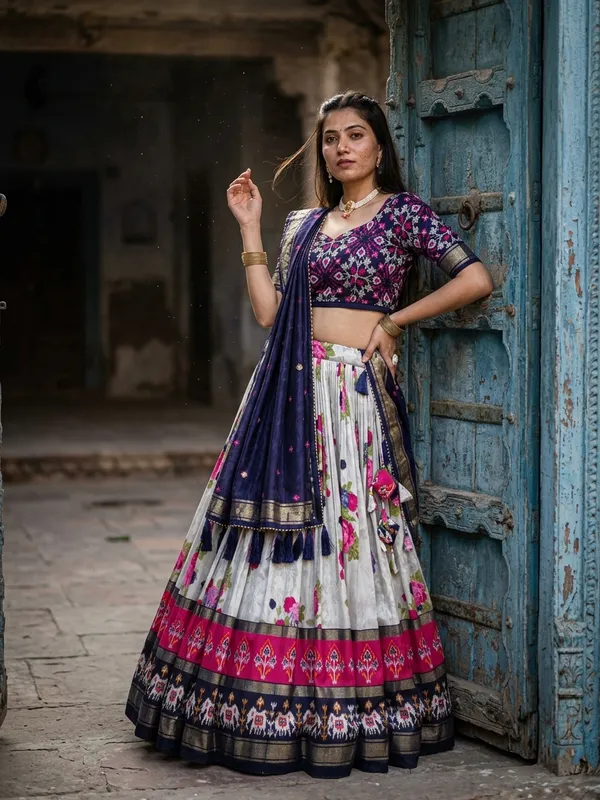 Navy_Blue_Dola_Silk_Patola_Print_Lehenga_Choli_For_Women