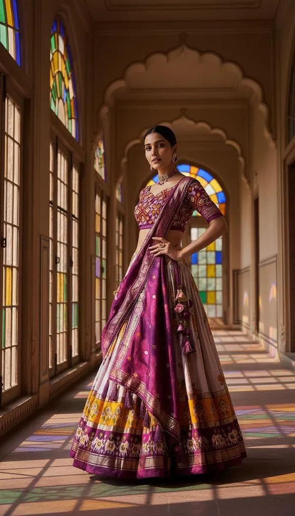 Wine_Dola_Silk_Patola_Print_Lehenga_Choli_For_Women