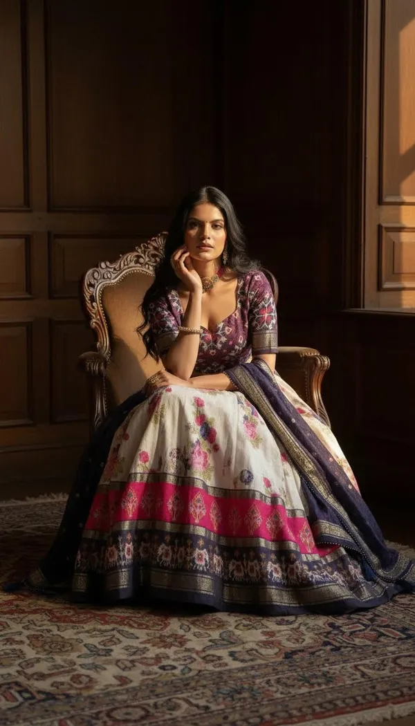 Navy_Blue_Dola_Silk_Patola_Print_Lehenga_Choli_For_Women