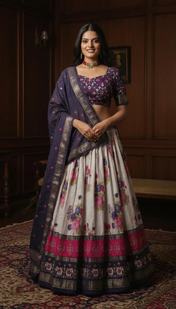 Navy_Blue_Dola_Silk_Patola_Print_Lehenga_Choli_For_Women