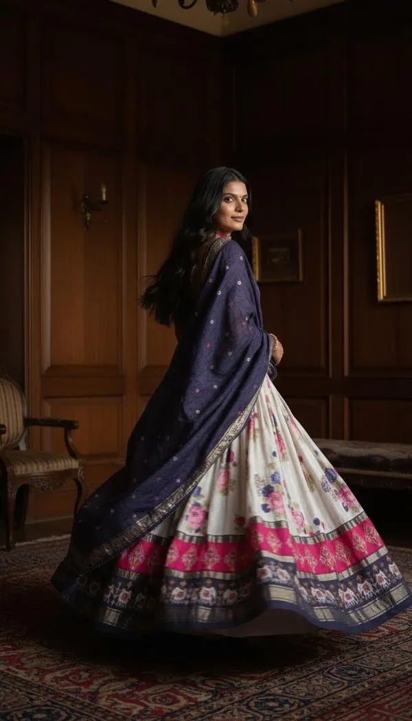 Navy_Blue_Dola_Silk_Patola_Print_Lehenga_Choli_For_Women