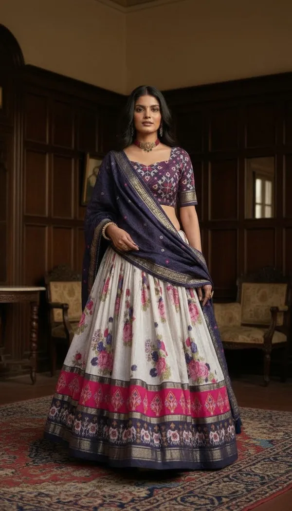 Navy_Blue_Dola_Silk_Patola_Print_Lehenga_Choli_For_Women