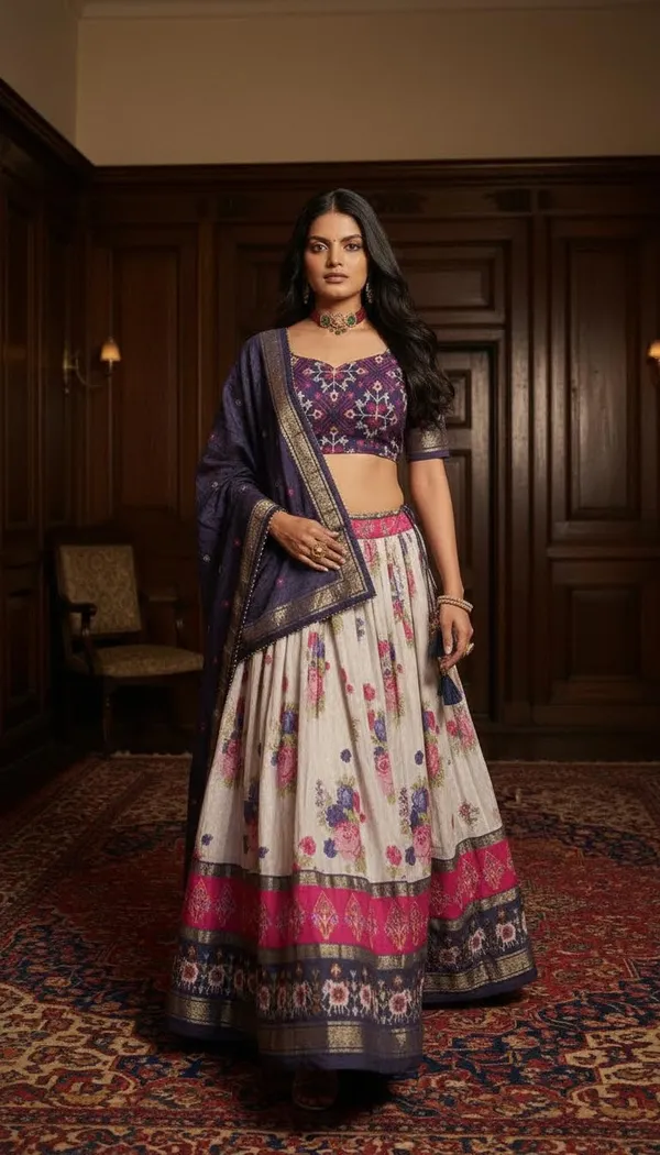 Navy_Blue_Dola_Silk_Patola_Print_Lehenga_Choli_For_Women