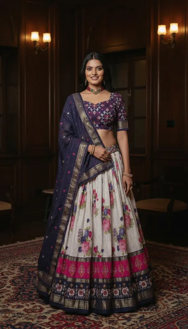 Navy_Blue_Dola_Silk_Patola_Print_Lehenga_Choli_For_Women
