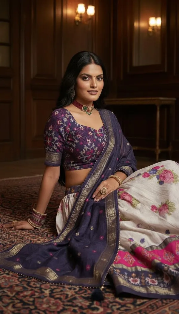 Navy_Blue_Dola_Silk_Patola_Print_Lehenga_Choli_For_Women