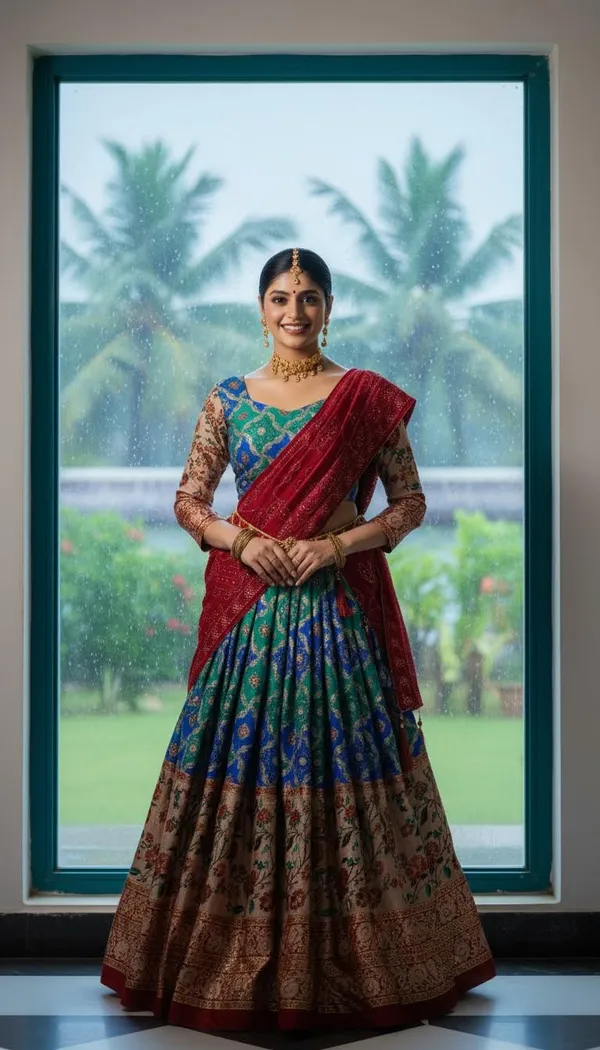 Firozi_Dola_Silk_Patola_Print_Embroidered_Lehenga_Choli_For_Women