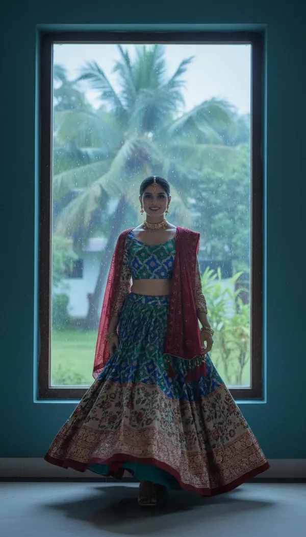 Firozi_Dola_Silk_Patola_Print_Embroidered_Lehenga_Choli_For_Women