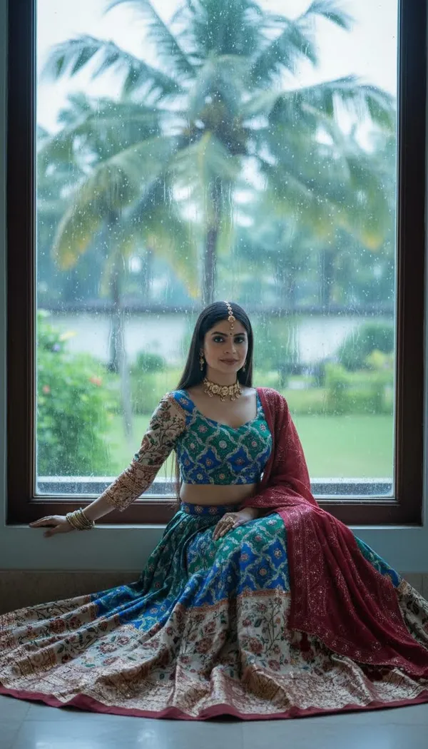 Firozi_Dola_Silk_Patola_Print_Embroidered_Lehenga_Choli_For_Women