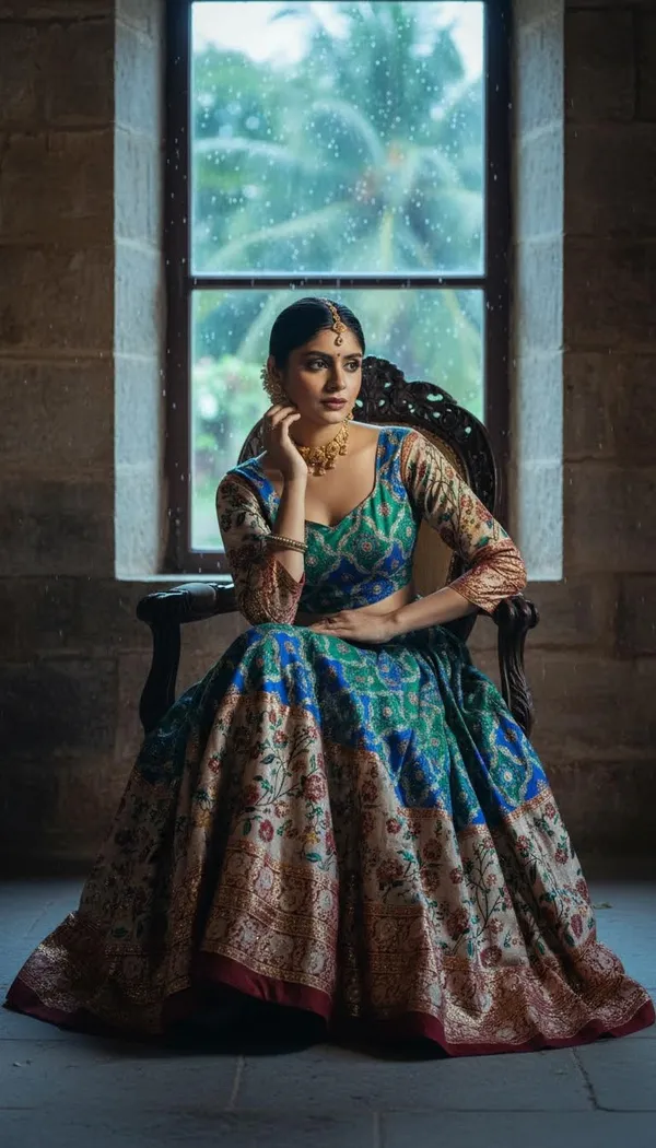 Firozi_Dola_Silk_Patola_Print_Embroidered_Lehenga_Choli_For_Women