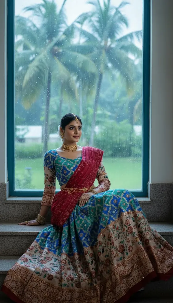 Firozi_Dola_Silk_Patola_Print_Embroidered_Lehenga_Choli_For_Women
