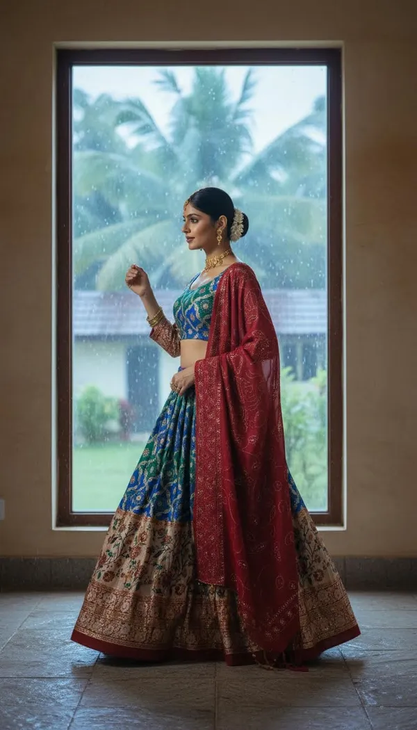 Firozi_Dola_Silk_Patola_Print_Embroidered_Lehenga_Choli_For_Women