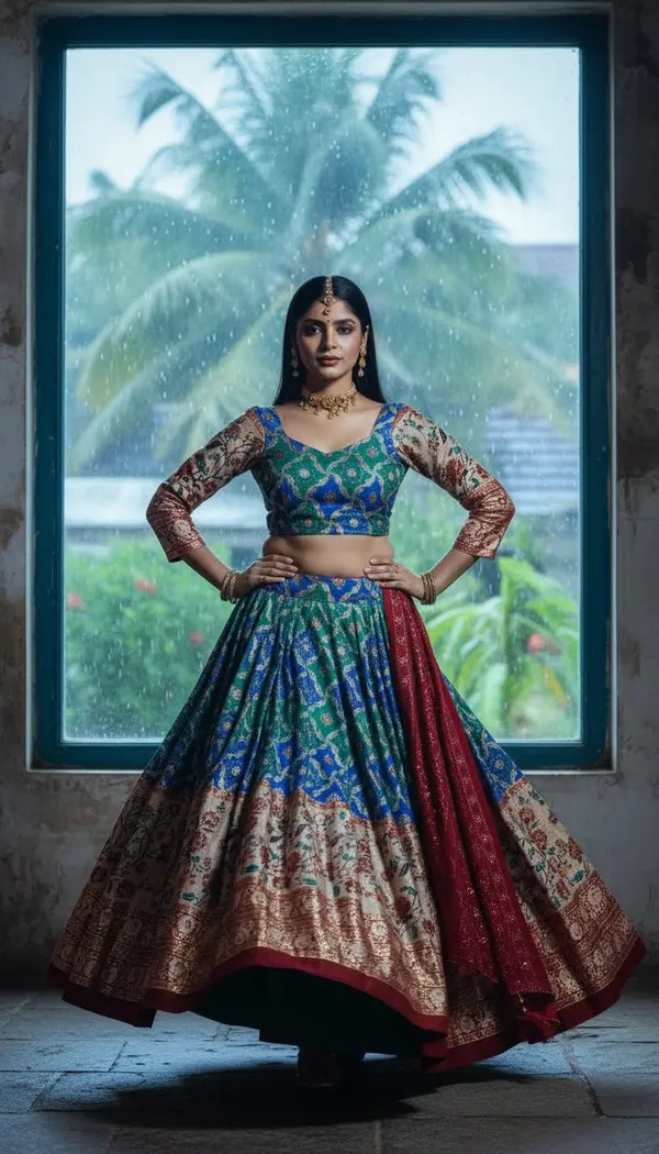 Firozi_Dola_Silk_Patola_Print_Embroidered_Lehenga_Choli_For_Women