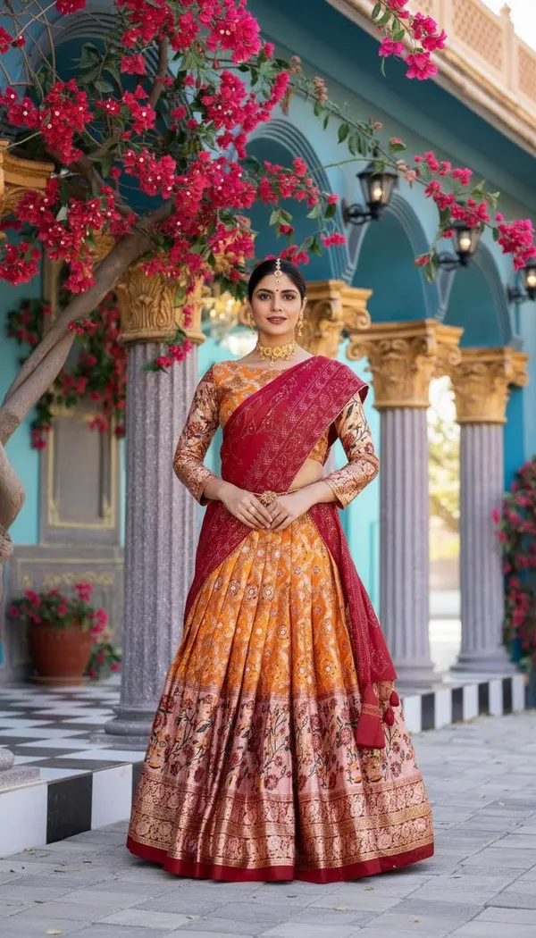 Yellowish_Orange_Dola_Silk_A-Line_Patola_Foil_Print_Lehenga_Choli_For_Women
