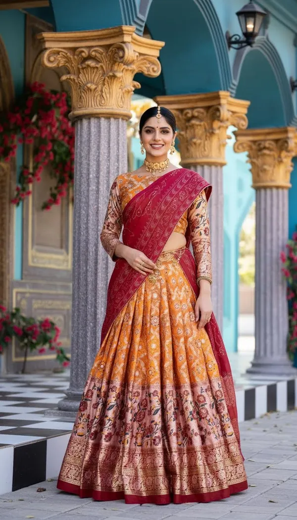 Yellowish_Orange_Dola_Silk_A-Line_Patola_Foil_Print_Lehenga_Choli_For_Women