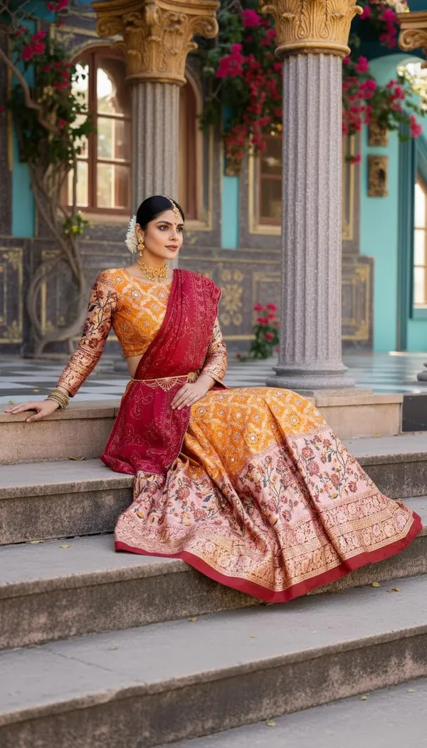 Yellowish_Orange_Dola_Silk_A-Line_Patola_Foil_Print_Lehenga_Choli_For_Women