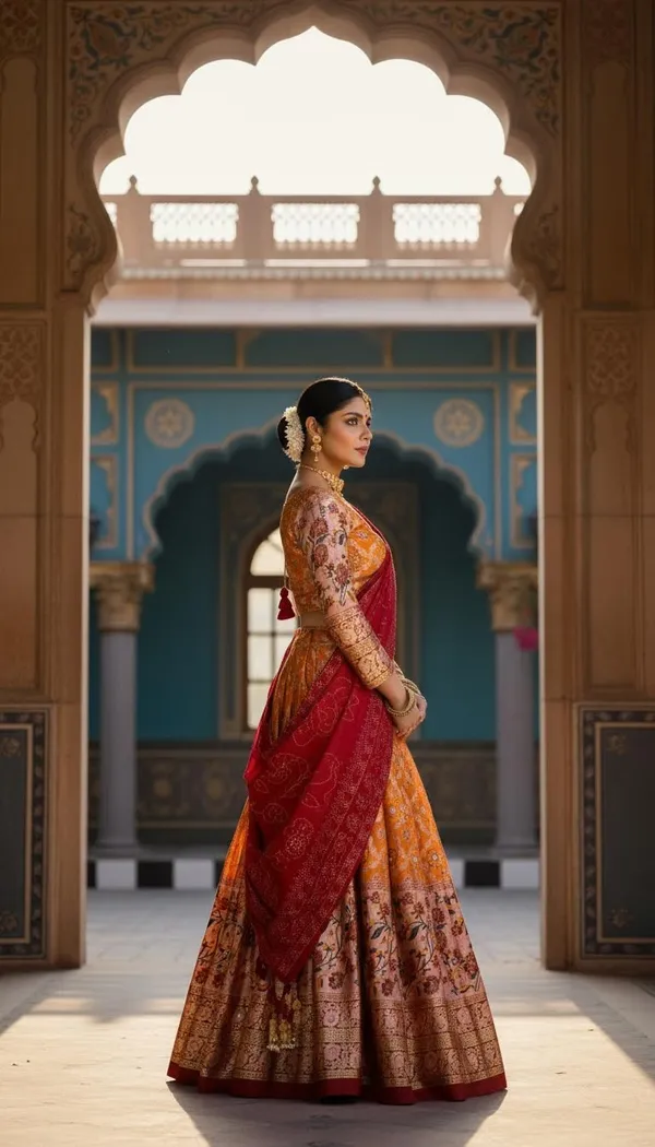 Yellowish_Orange_Dola_Silk_A-Line_Patola_Foil_Print_Lehenga_Choli_For_Women