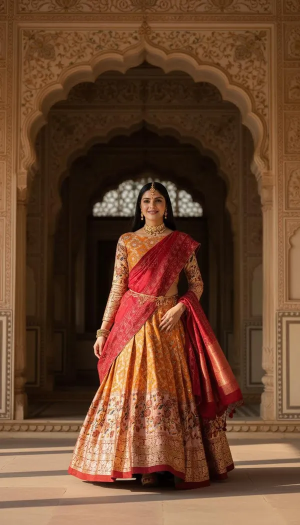 Yellowish_Orange_Dola_Silk_A-Line_Patola_Foil_Print_Lehenga_Choli_For_Women
