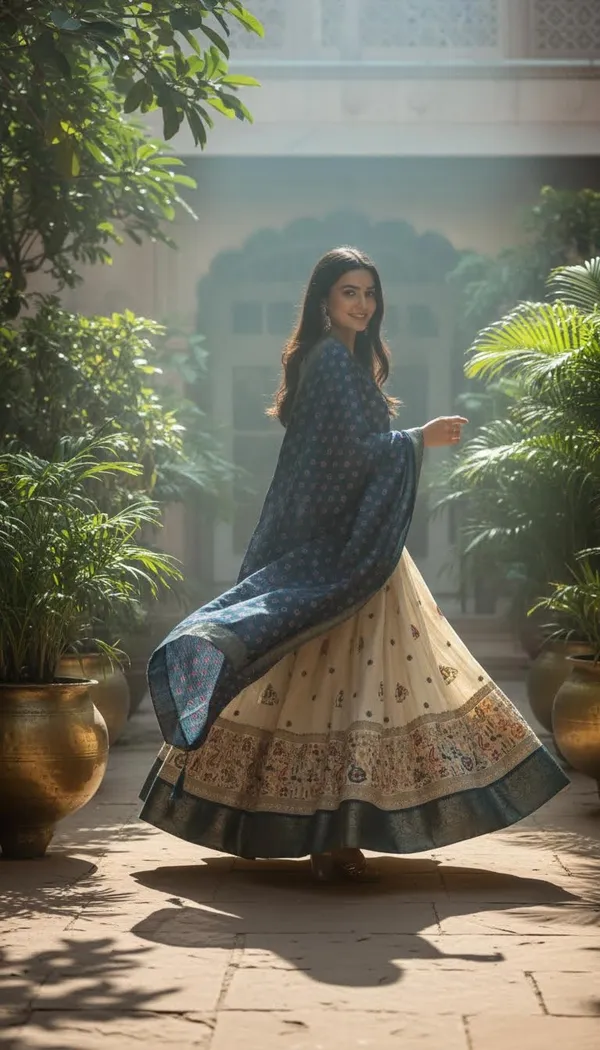 Blue_Lichi_Fabric_Jacquard_Jari_Print_A-Line_Lehenga_Choli_For_Women