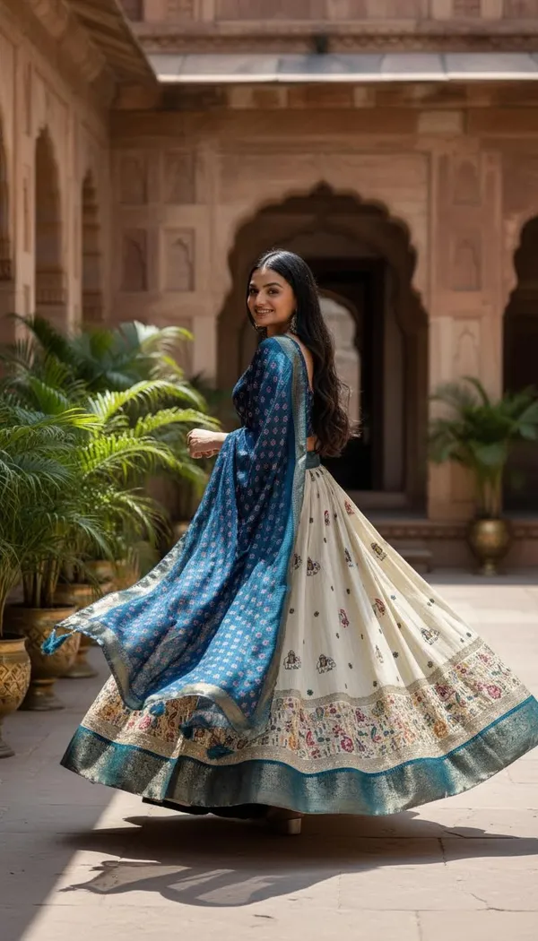 Blue_Lichi_Fabric_Jacquard_Jari_Print_A-Line_Lehenga_Choli_For_Women