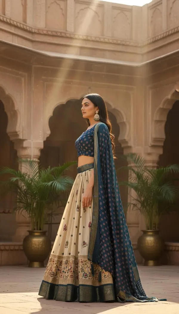 Blue_Lichi_Fabric_Jacquard_Jari_Print_A-Line_Lehenga_Choli_For_Women