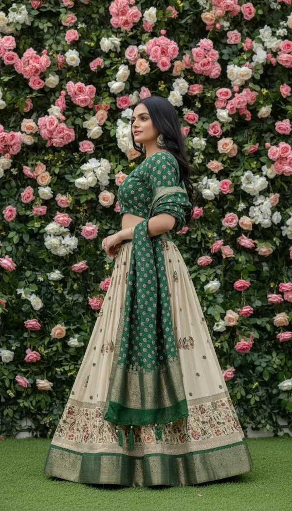 Green_Lichi_Fabric_Jacquard_Jari_Print_A-Line_Lehenga_Choli_For_Women