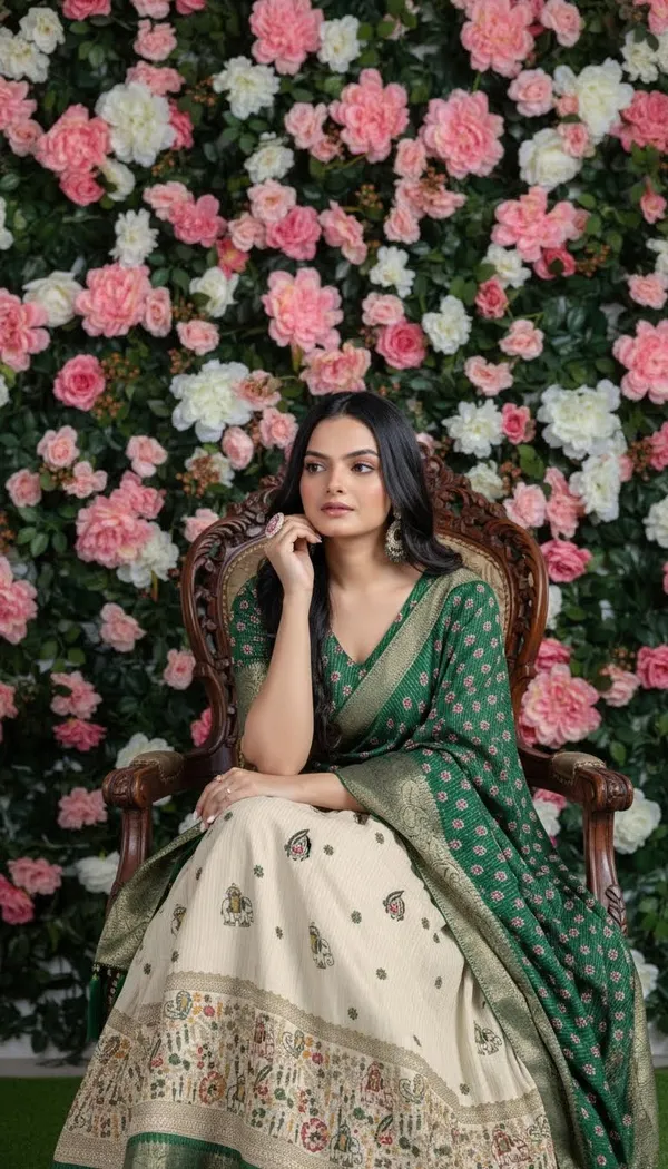 Green_Lichi_Fabric_Jacquard_Jari_Print_A-Line_Lehenga_Choli_For_Women