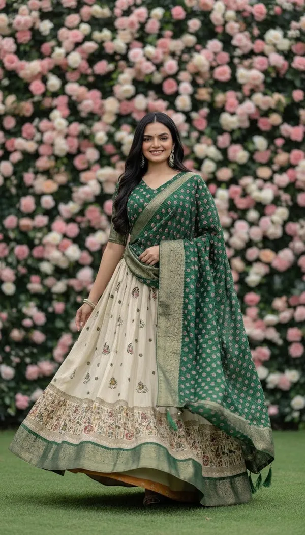 Green_Lichi_Fabric_Jacquard_Jari_Print_A-Line_Lehenga_Choli_For_Women
