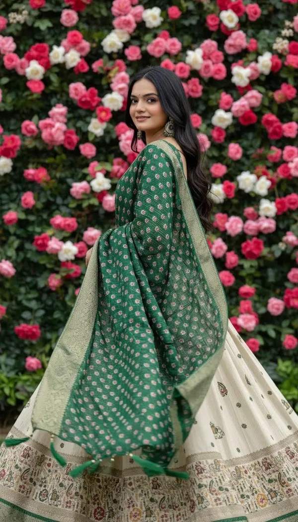 Green_Lichi_Fabric_Jacquard_Jari_Print_A-Line_Lehenga_Choli_For_Women