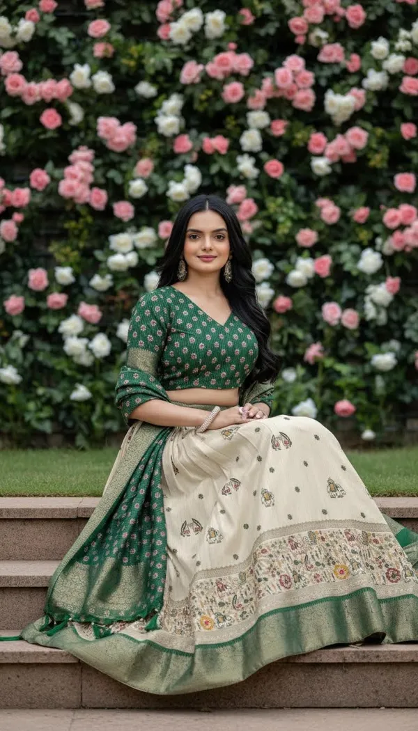 Green_Lichi_Fabric_Jacquard_Jari_Print_A-Line_Lehenga_Choli_For_Women