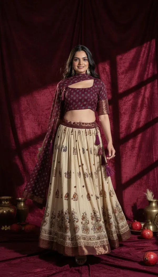 Wine_Lichi_Fabric_Jacquard_Jari_Print_A-Line_Lehenga_Choli_For_Women