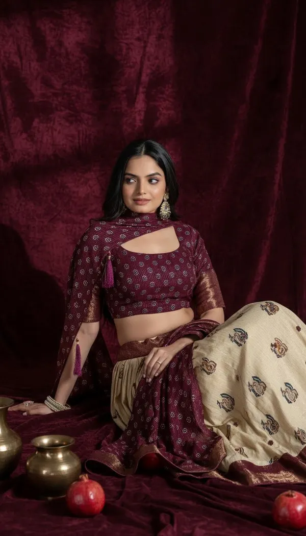 Wine_Lichi_Fabric_Jacquard_Jari_Print_A-Line_Lehenga_Choli_For_Women