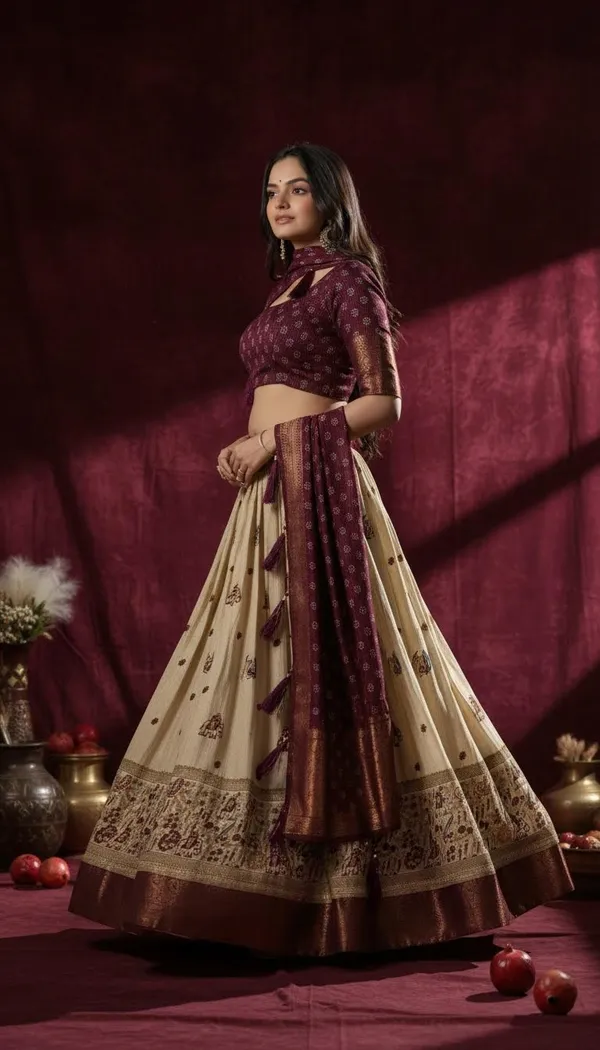 Wine_Lichi_Fabric_Jacquard_Jari_Print_A-Line_Lehenga_Choli_For_Women
