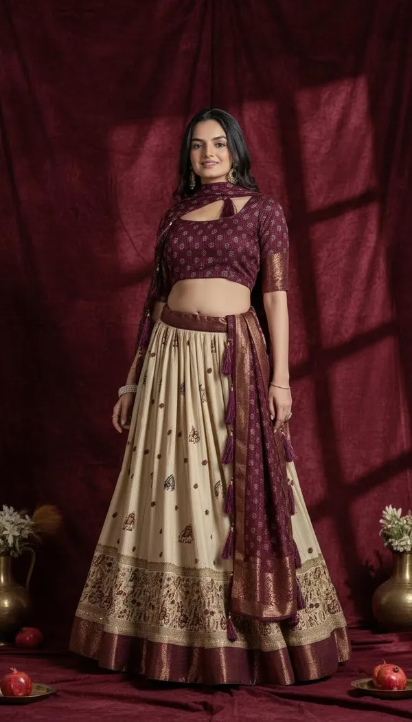 Wine_Lichi_Fabric_Jacquard_Jari_Print_A-Line_Lehenga_Choli_For_Women