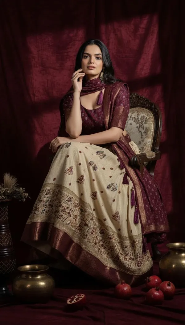 Wine_Lichi_Fabric_Jacquard_Jari_Print_A-Line_Lehenga_Choli_For_Women