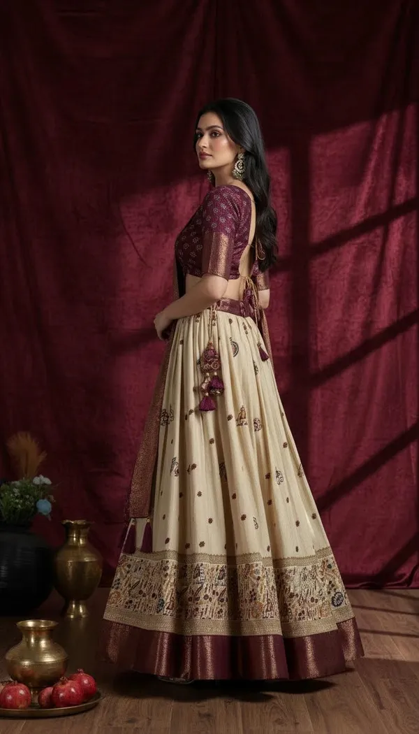Wine_Lichi_Fabric_Jacquard_Jari_Print_A-Line_Lehenga_Choli_For_Women
