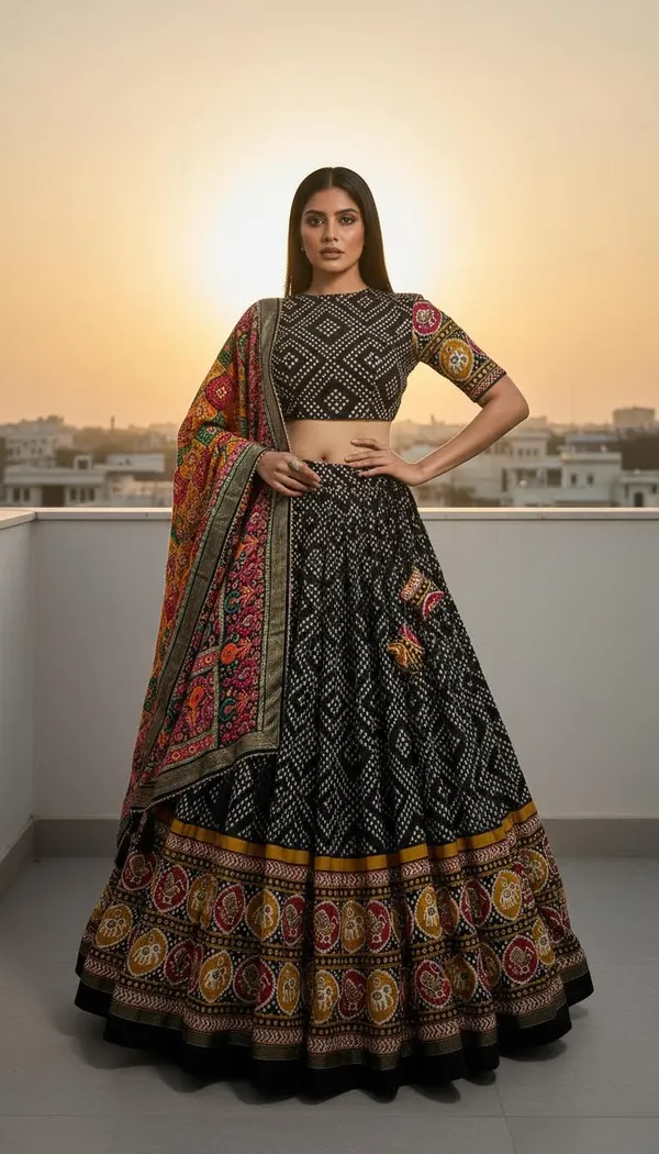 Black_Dola_Silk_Patola_Foil_Print_A-Line_Lehenga_Choli_For_Women