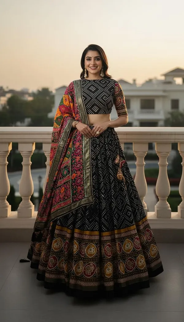 Black_Dola_Silk_Patola_Foil_Print_A-Line_Lehenga_Choli_For_Women