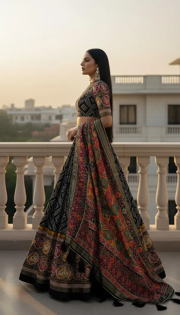 Black_Dola_Silk_Patola_Foil_Print_A-Line_Lehenga_Choli_For_Women