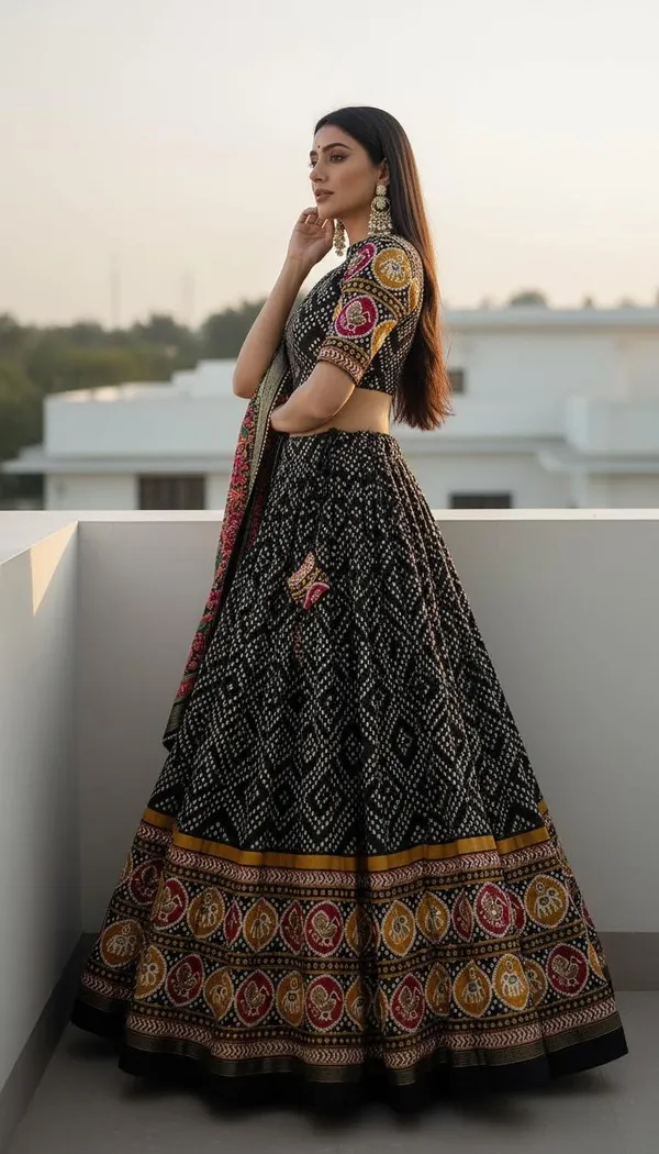 Black_Dola_Silk_Patola_Foil_Print_A-Line_Lehenga_Choli_For_Women