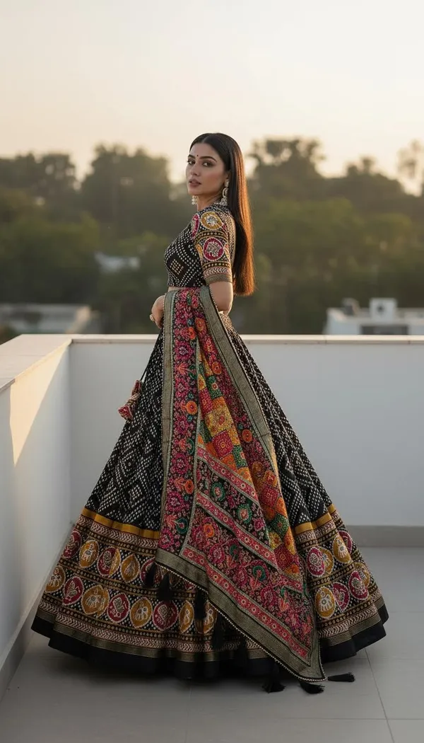 Black_Dola_Silk_Patola_Foil_Print_A-Line_Lehenga_Choli_For_Women