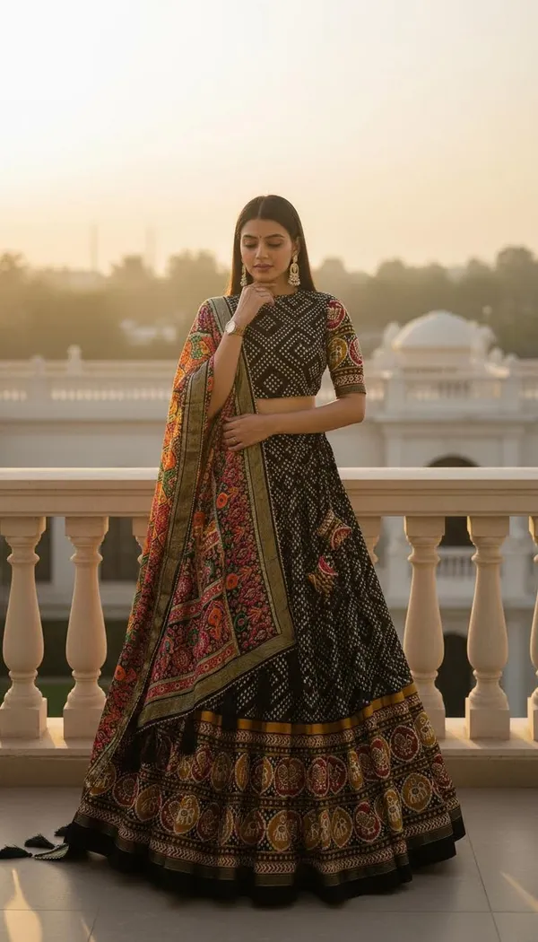 Black_Dola_Silk_Patola_Foil_Print_A-Line_Lehenga_Choli_For_Women