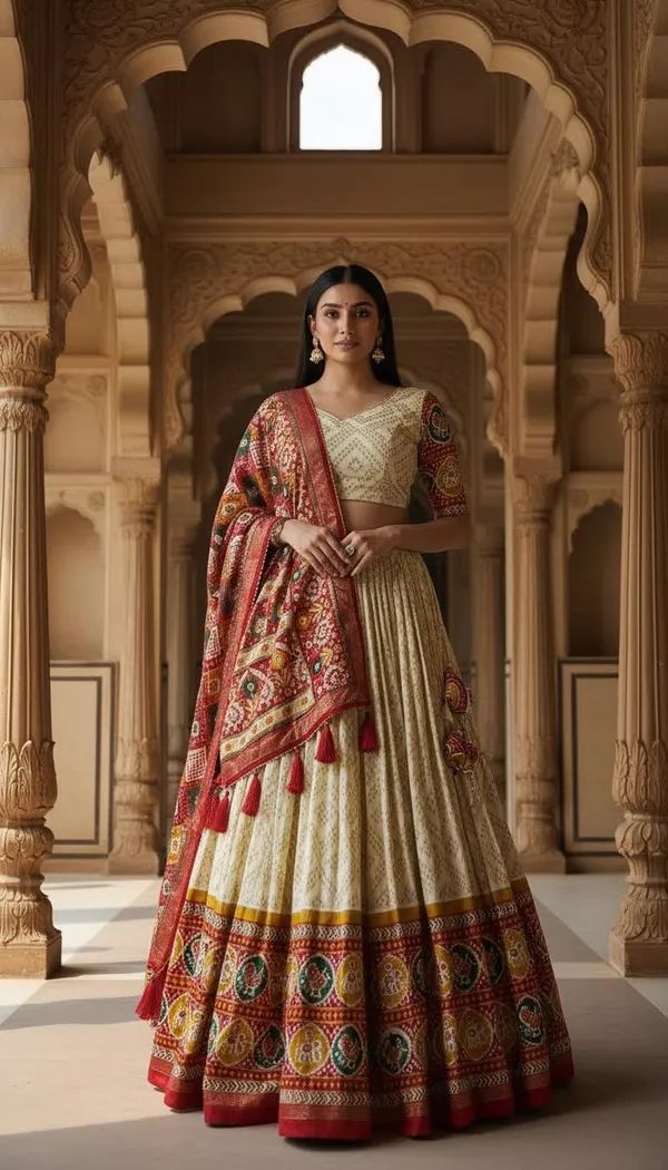 White_Dola_Silk_Patola_Foil_Print_A-Line_Lehenga_Choli_For_Women