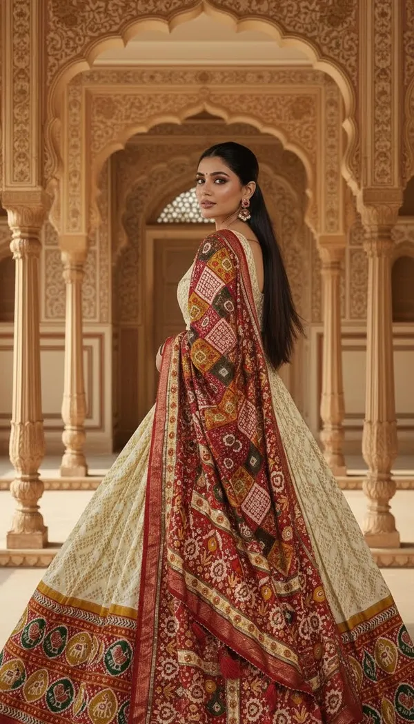 White_Dola_Silk_Patola_Foil_Print_A-Line_Lehenga_Choli_For_Women