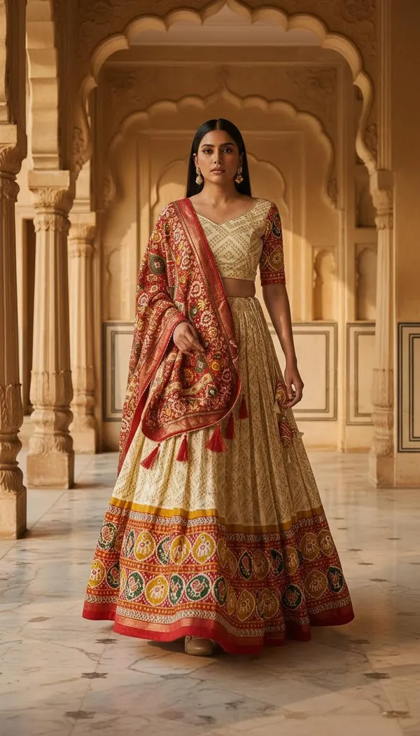 White_Dola_Silk_Patola_Foil_Print_A-Line_Lehenga_Choli_For_Women