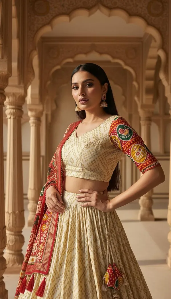 White_Dola_Silk_Patola_Foil_Print_A-Line_Lehenga_Choli_For_Women