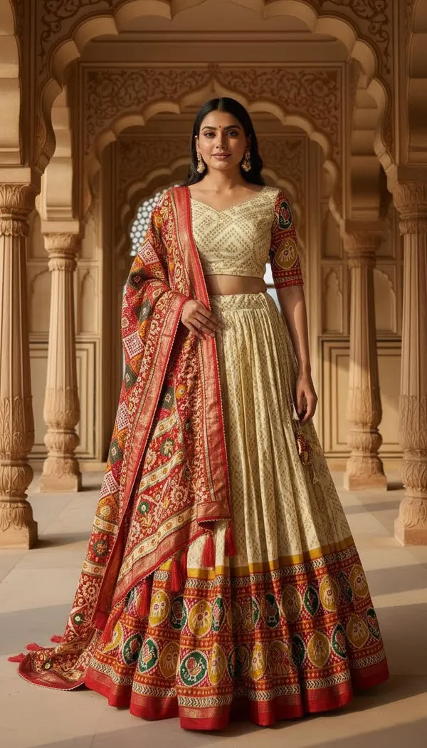 White_Dola_Silk_Patola_Foil_Print_A-Line_Lehenga_Choli_For_Women