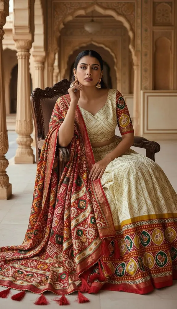 White_Dola_Silk_Patola_Foil_Print_A-Line_Lehenga_Choli_For_Women