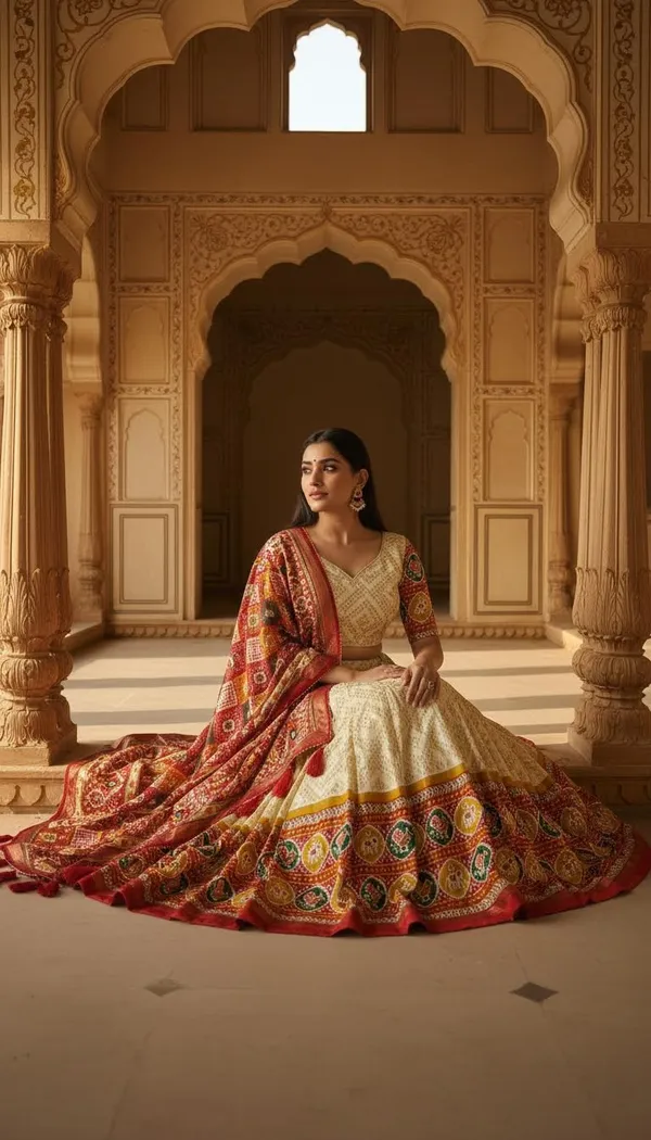 White_Dola_Silk_Patola_Foil_Print_A-Line_Lehenga_Choli_For_Women