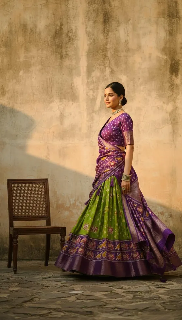 Parrot_Green_Lichi_Fabric_Jacquard_Jari_Print_A-Line_Lehenga_Choli_For_Women